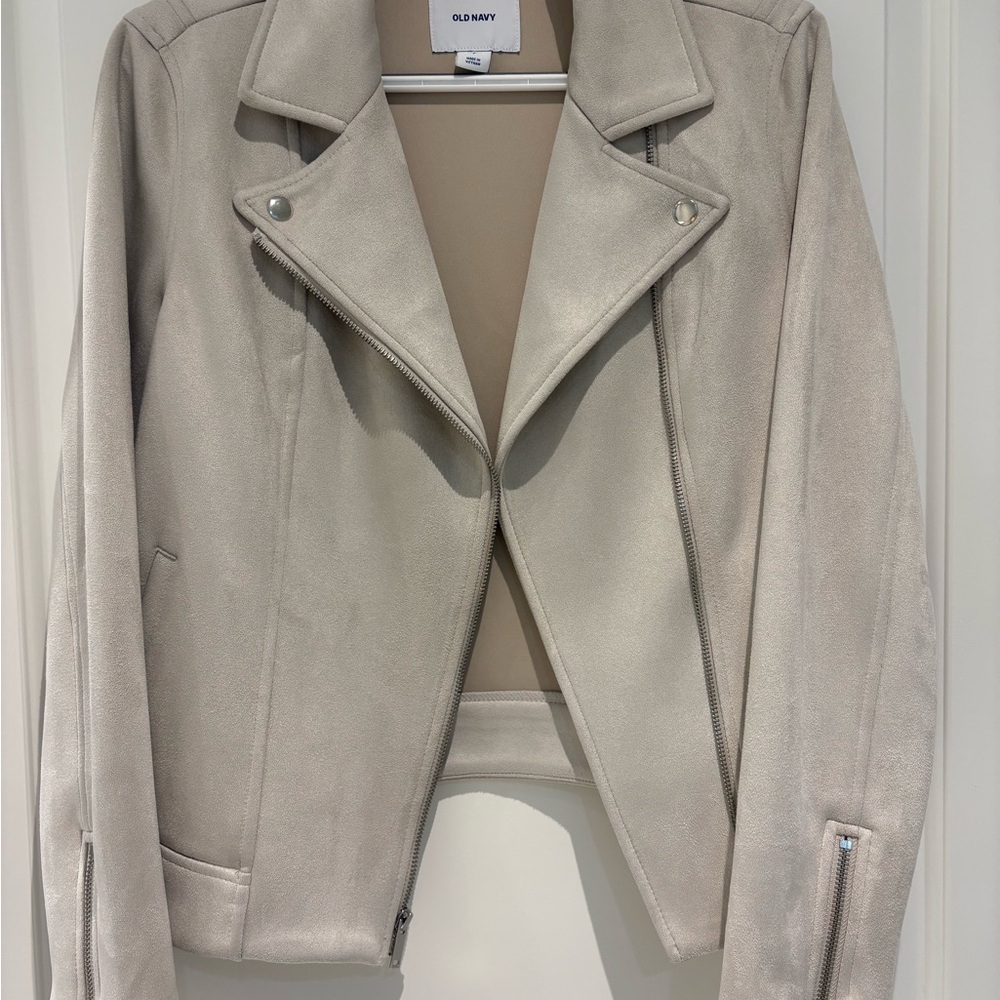 Old Navy Women's Taupe/Gray Leather Jacket